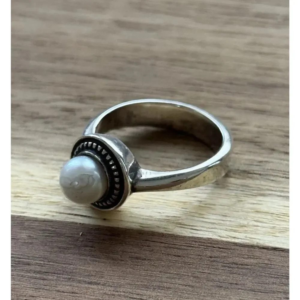 James Avery Retired Sterling Silver Vintage Beaded Ring W/ Cultured Pearl Sz 7
